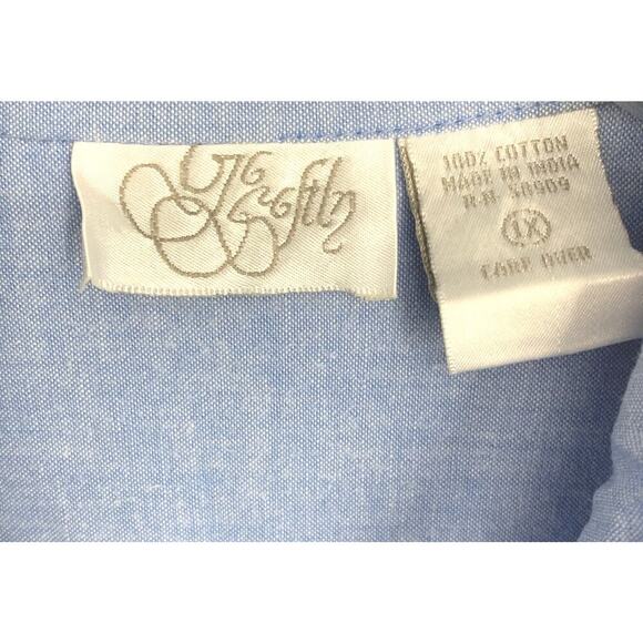 Go Softly Denim Patio Dress Plus Sz 1X Embroidered Beaded Button Front Pockets - Picture 3 of 7